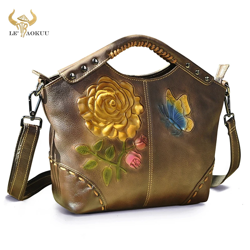 

Emboss Flower Soft Leather Coffee Luxury Design Shopper Women Tote Purse Handbag Tote Ladies Over The Shoulder Satchel Bag 6640