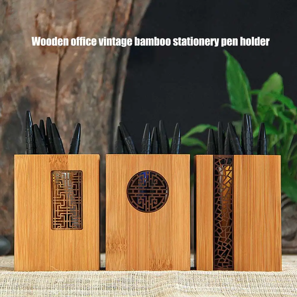 Деревянный держатель для карандашей полые резные чашки ручек настольный