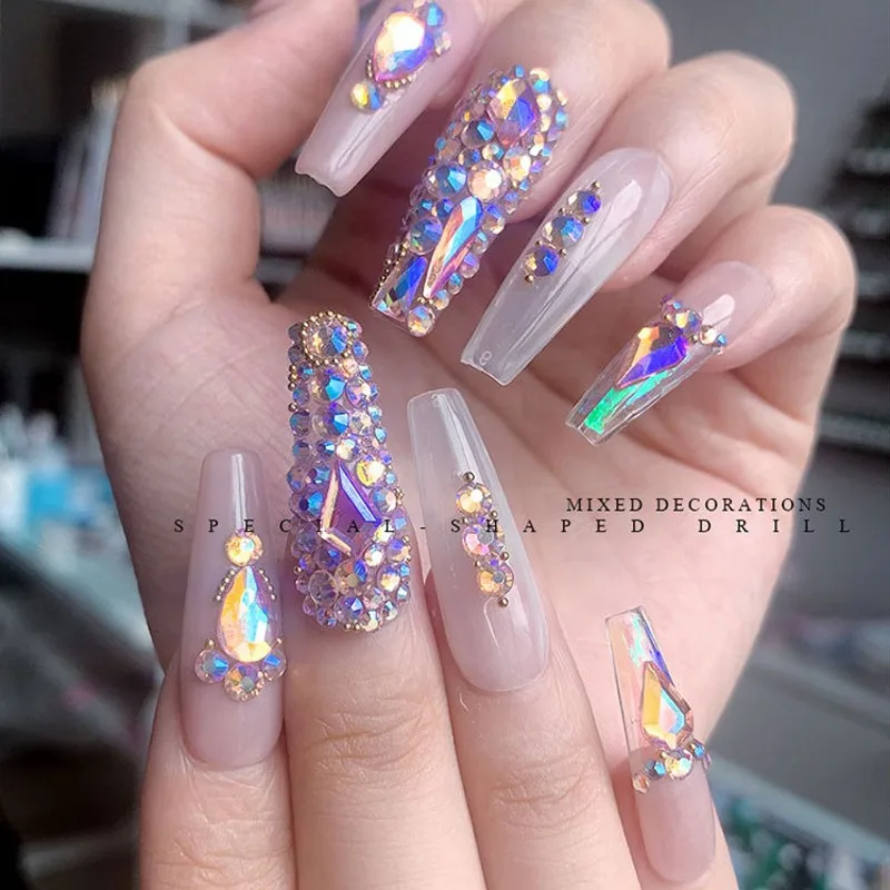 

1Box Hotfix Rhinestones Flatback Round Crystal Glass Gems Set Clear AB 12 Sizes 12 Mixed Color Rhinestones for DIY Manicure NR63