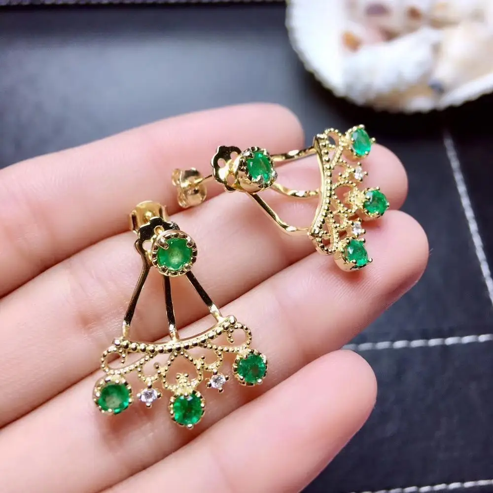 Natural Real Emerald Earring 925 Silver sterling Fine Charm Jewelry for Women Wedding Party | Украшения и аксессуары