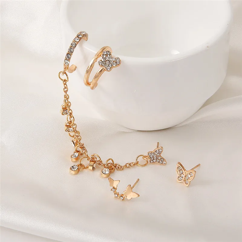 

Modyle 4 Pair/set Brincos Female Rhinestone Earrings Set Gold Color Crystal Butterfly Drop Earrings for Women Fashion Jewelry