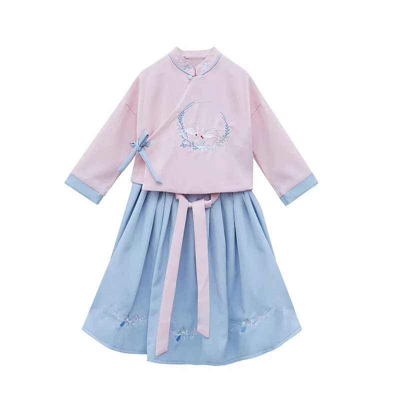 

Chinese Style Autumn Winter Children's Clothes Retro Hanfu Fairy Girls Pink And Blue Hanfu Qing Dynasty Ancient Costume DQL2387