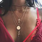 Креативная Ретро Новая мода Личность Крест из розового монета кулон Колье Бохо пляжное многослойная ключица цепочка ожерелье для женщин