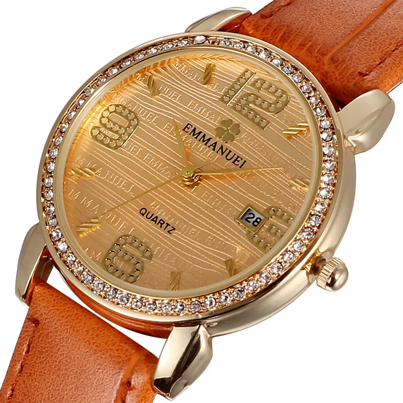 Новое поступление женские часы со стразами модные роскошные с золотым кожаным