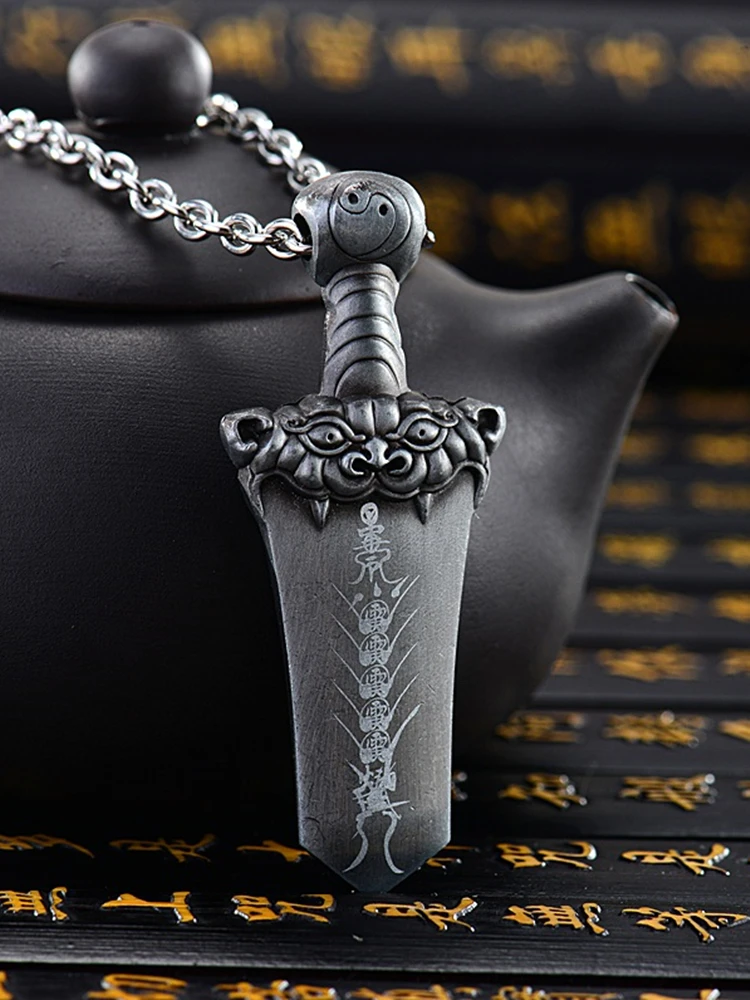 

Taoist Amulet Necklace Jewelry Vigorous Qi sky thunder sword Tibetan Silver Taiji Pendant Exorcism Pendant