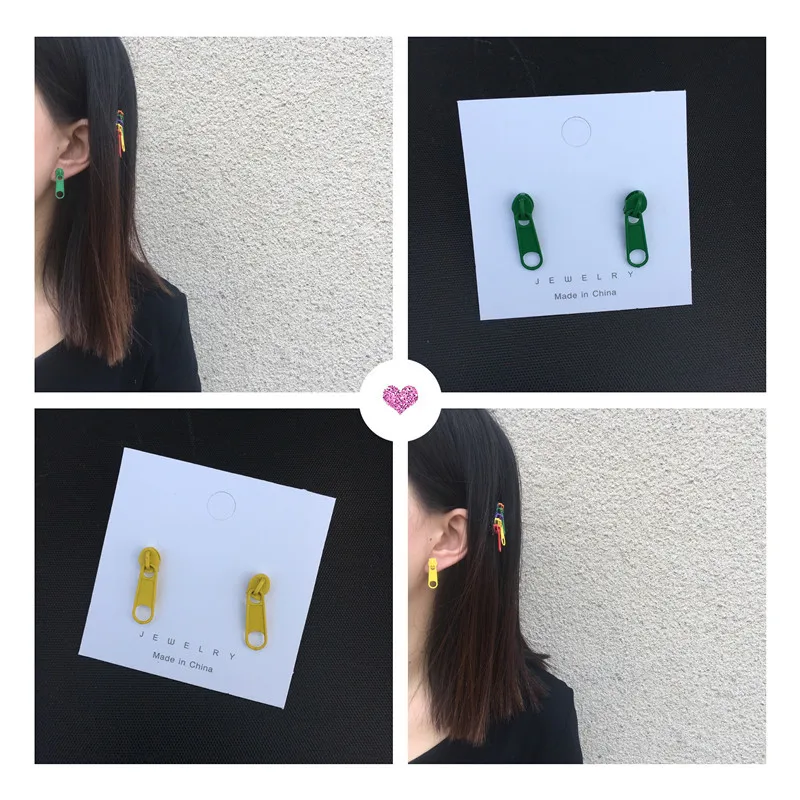 DoreenBeads Creative Stud Earrings For Women Accessories Yellow Red Colorful Zipper Style Jewelry 27mm x 7mm 1 Pair | Украшения и
