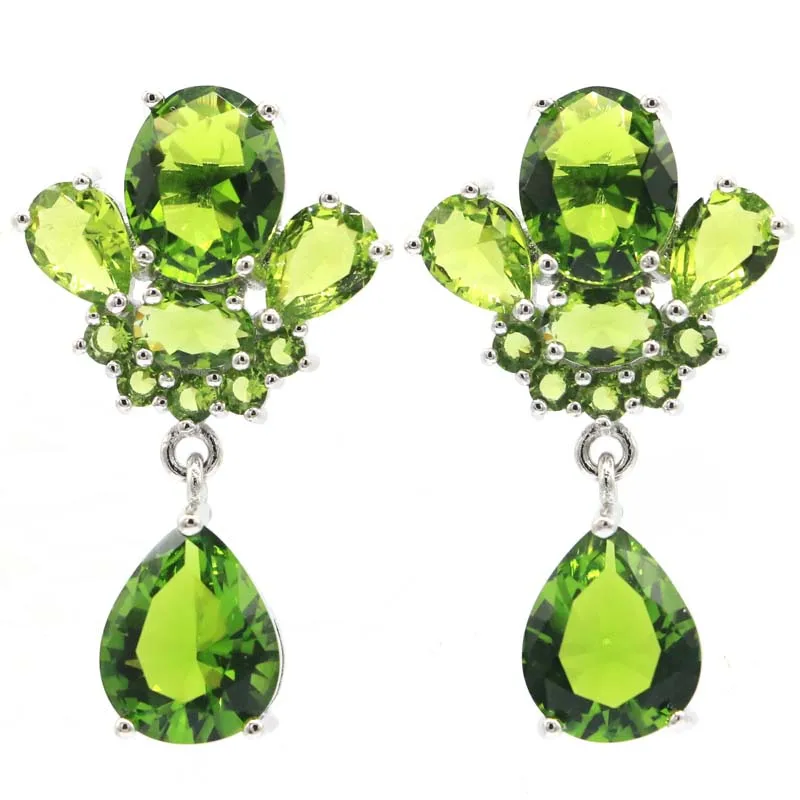 

32x20mm SheCrown Romantic Green Peridot Highly Recommend Woman's Wedding Silver Stud Earrings
