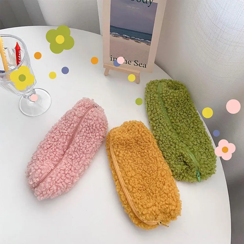 

1pcs Lambswool Pencil Pen Pouch Plush Kawaii Zipper School Organizer Office Make Bags Supplies Stationery Cosmetic Up N3k9