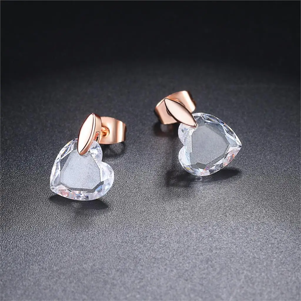Серьги гвоздики с кристаллами в форме сердца цвета розового золота|stud earrings rose
