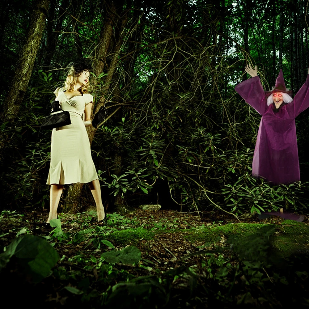 

Waylike Halloween Zombie Witch Hanging Ghost Head Terrible LED Eyes Horrible Decoration Prop Terrible Sound Children Party