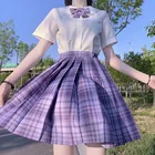 Школьные юбки в стиле преппи, новая клетчатая юбка для девочек, плиссированная юбка с высокой талией, мини-юбка для танцев, трапециевидная юбка в стиле Харадзюку