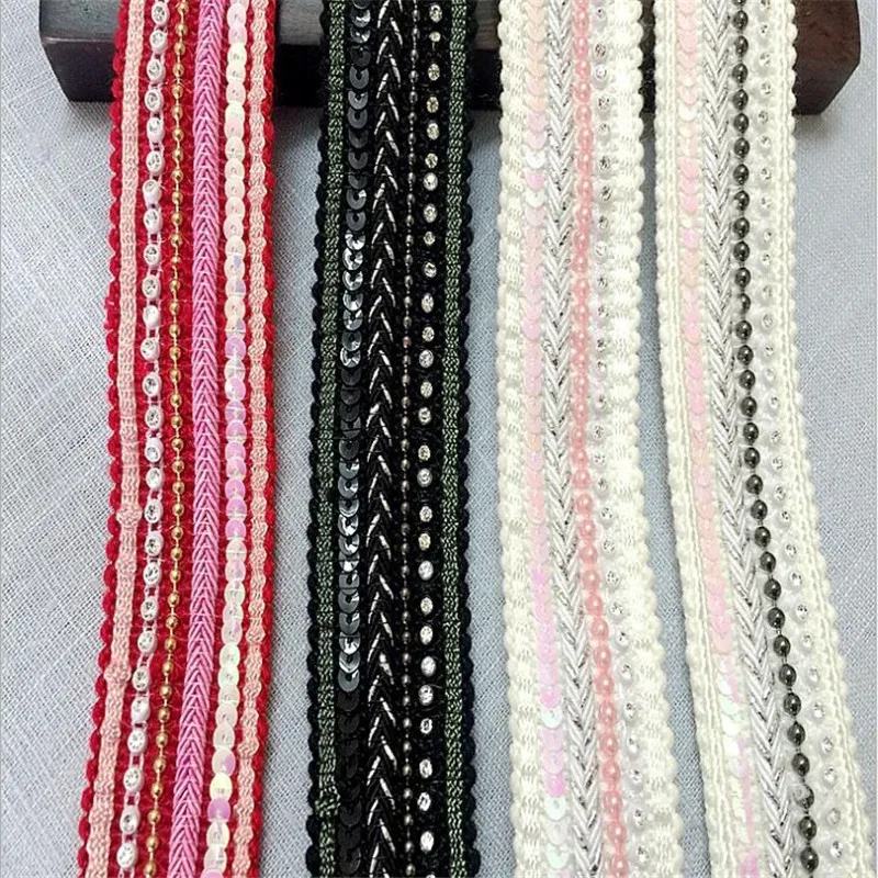 1 ярд красивая блестящая бисерная кружевная ткань отделка для костюмов