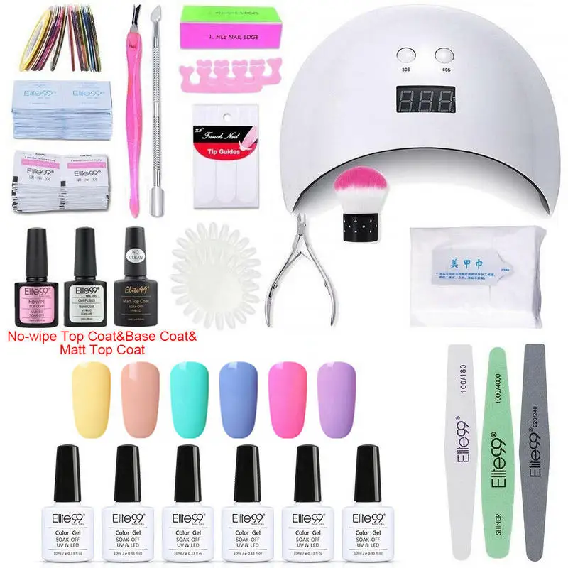 

Elite99 Nail Set UV LED Lamp Dryer With 6pcs Nail Gel Polish Kit Soak Off Manicure Tools Set electric Nail drill For Nail Tools