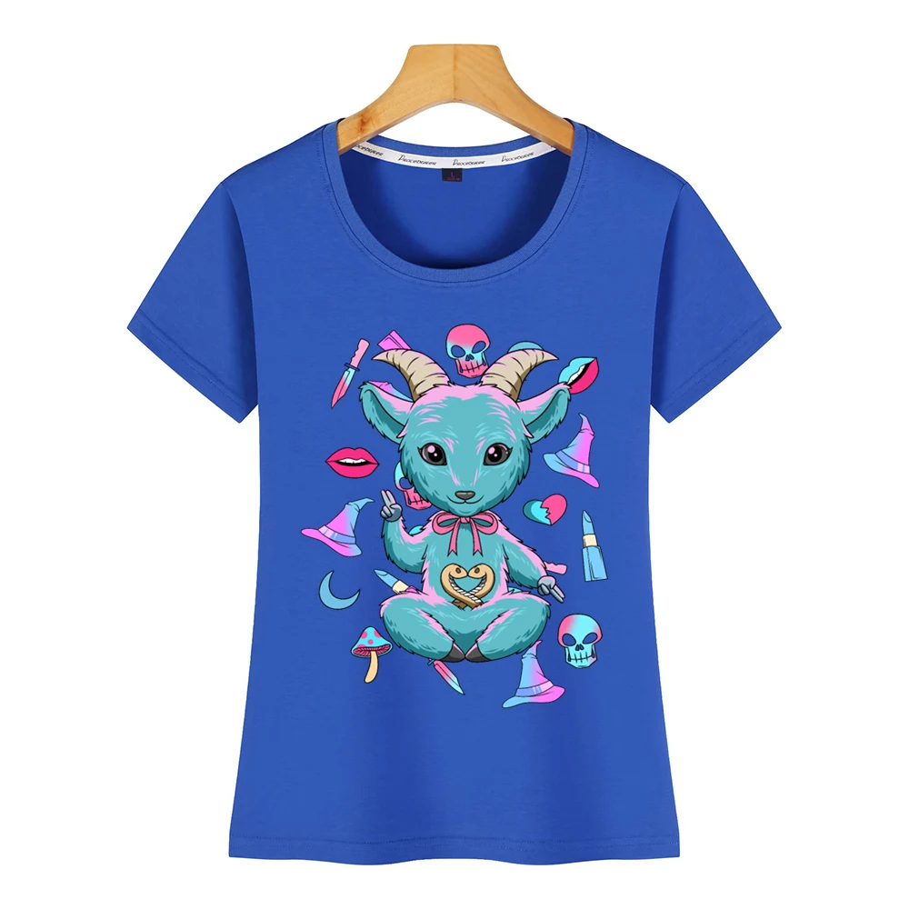Топы футболка женская детская baphomet kawaii pastel goth nu смешная белая Хлопковая