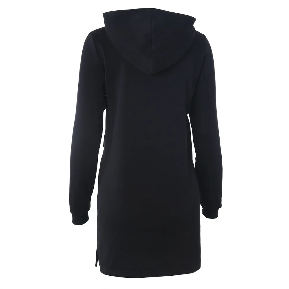 

Thicken Warm Pure Color Mid-Length Hoodie Fashion Fake Pocket Tops For Women Full Sleev Winter Women's Clothes