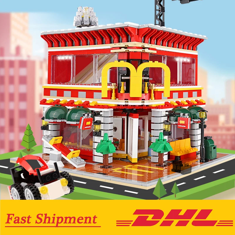 

1729 шт., светодиодный ский конструктор «Город МОС», «Улица», 4 в 1