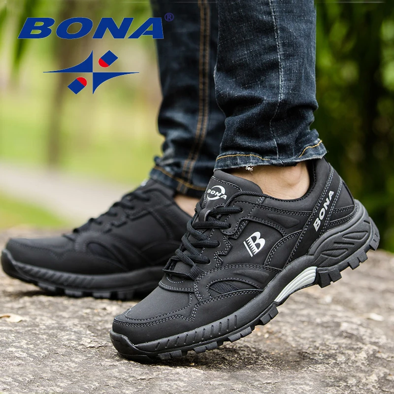 BONA Man Hiking Shoes Men Suede Breathable Lace Up Men Athletic Shoes Outdoor Jogging Sneakers Comfortable Soft Outdoor Sneakers