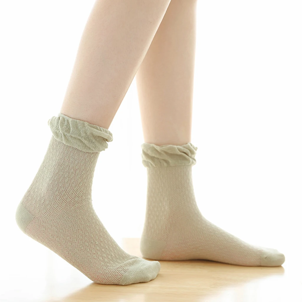 

6pairs Lace Ruffle Floral Elastic Socks Womens Lady Breathable Casual Socks