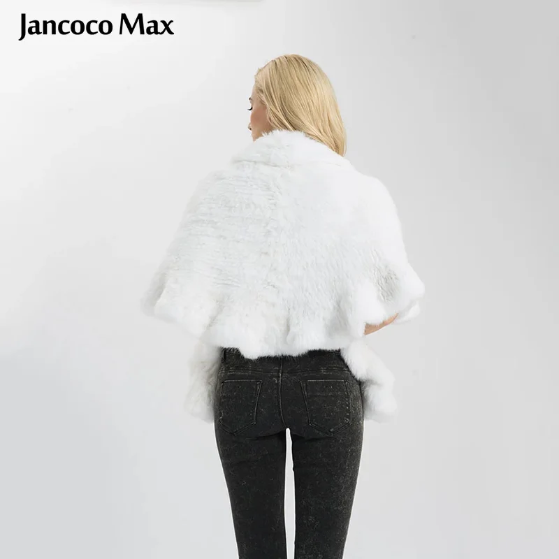 Jancoco Max Новое весеннее пончо из натурального кроличьего меха женские толстые