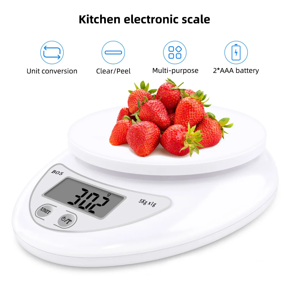 Портативные цифровые весы 5 кг/1 г пищевые диетические кухонные светодиодный