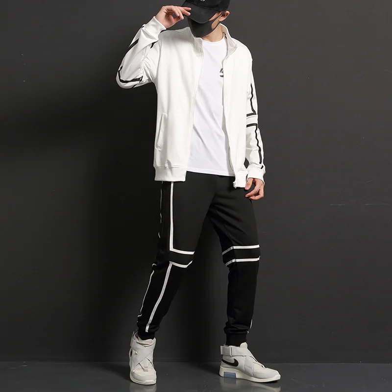 

2021 Set Men Sportswear Autumn Suit Clothes Tracksuits Male Zipper Sweatshirts +Sweatpants Hiphop Streetwear Mens Track Suits