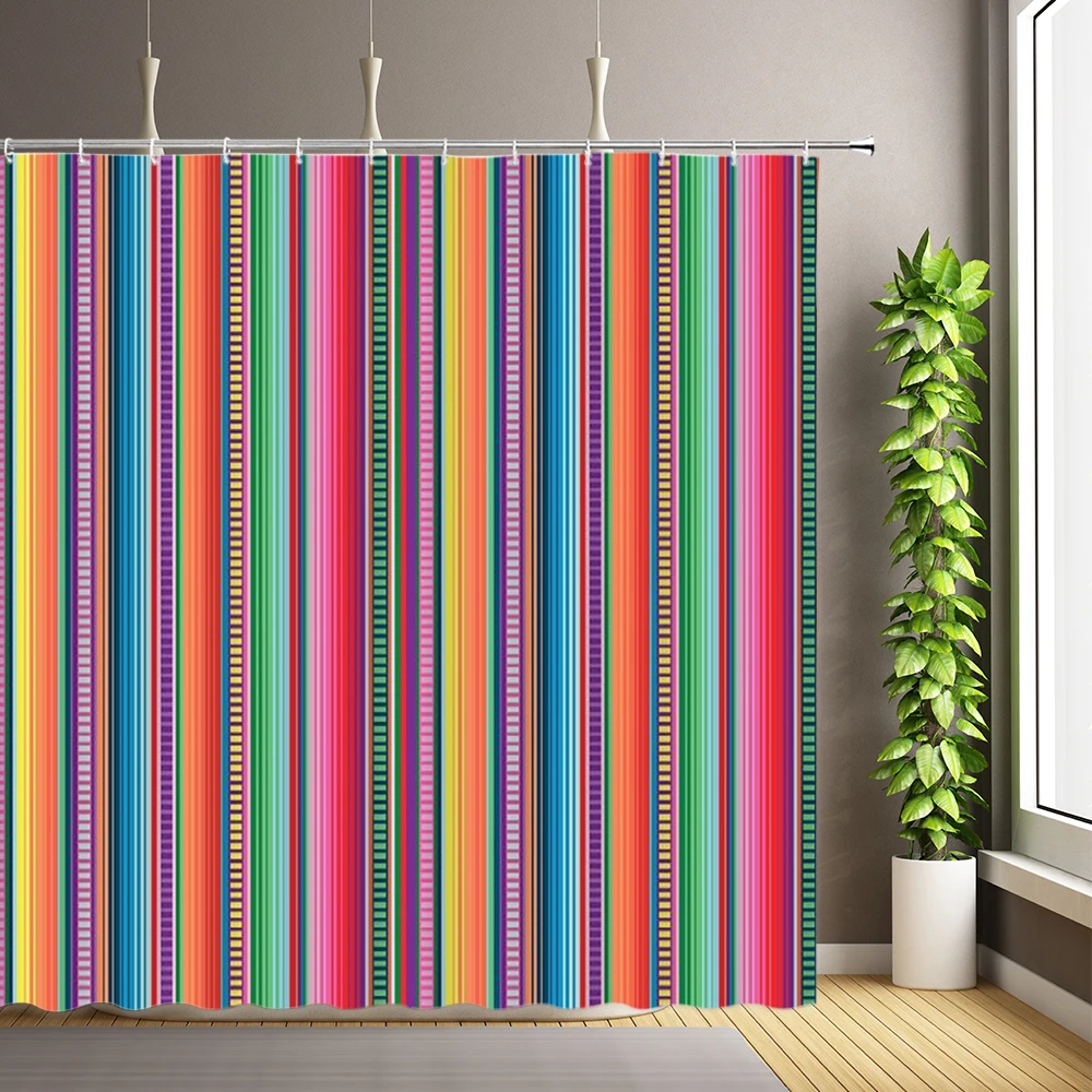 

All kinds of Multicolours Stripe Shower Curtains Home Decor Bathroom Curtain Waterproof Polyester Fabric Ornament Screens