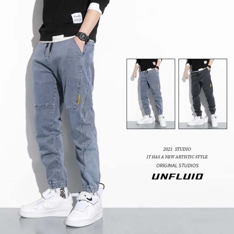 Jeans men's new loose-fitting overalls men's fashion nine-point casual pants