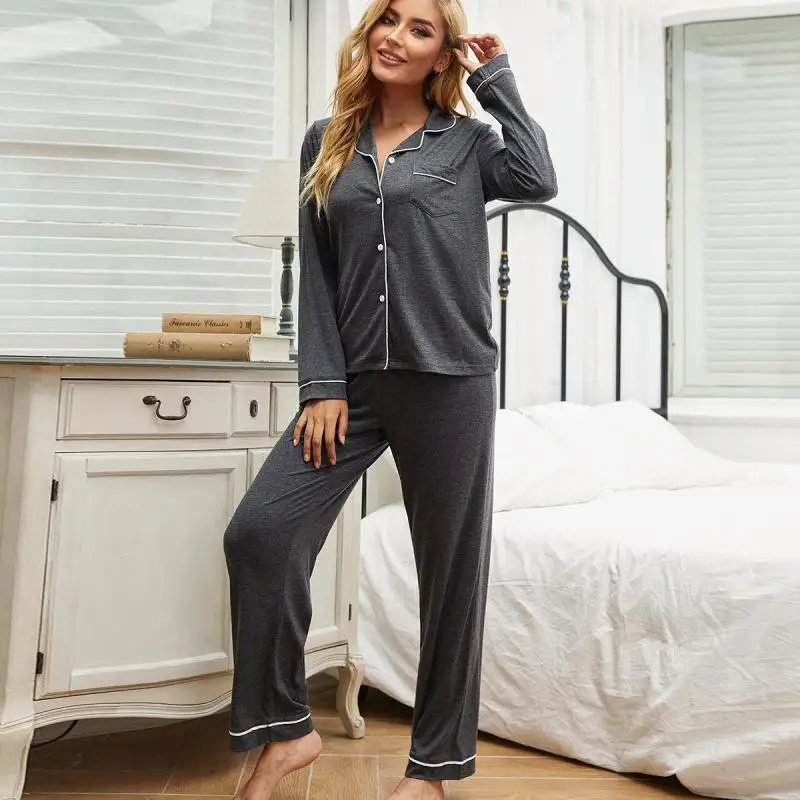 

Женский пижамный комплект, Кардиган с длинным рукавом и брюки, одежда для сна, мягкая удобная одежда для купания, домашняя одежда, повседнев...