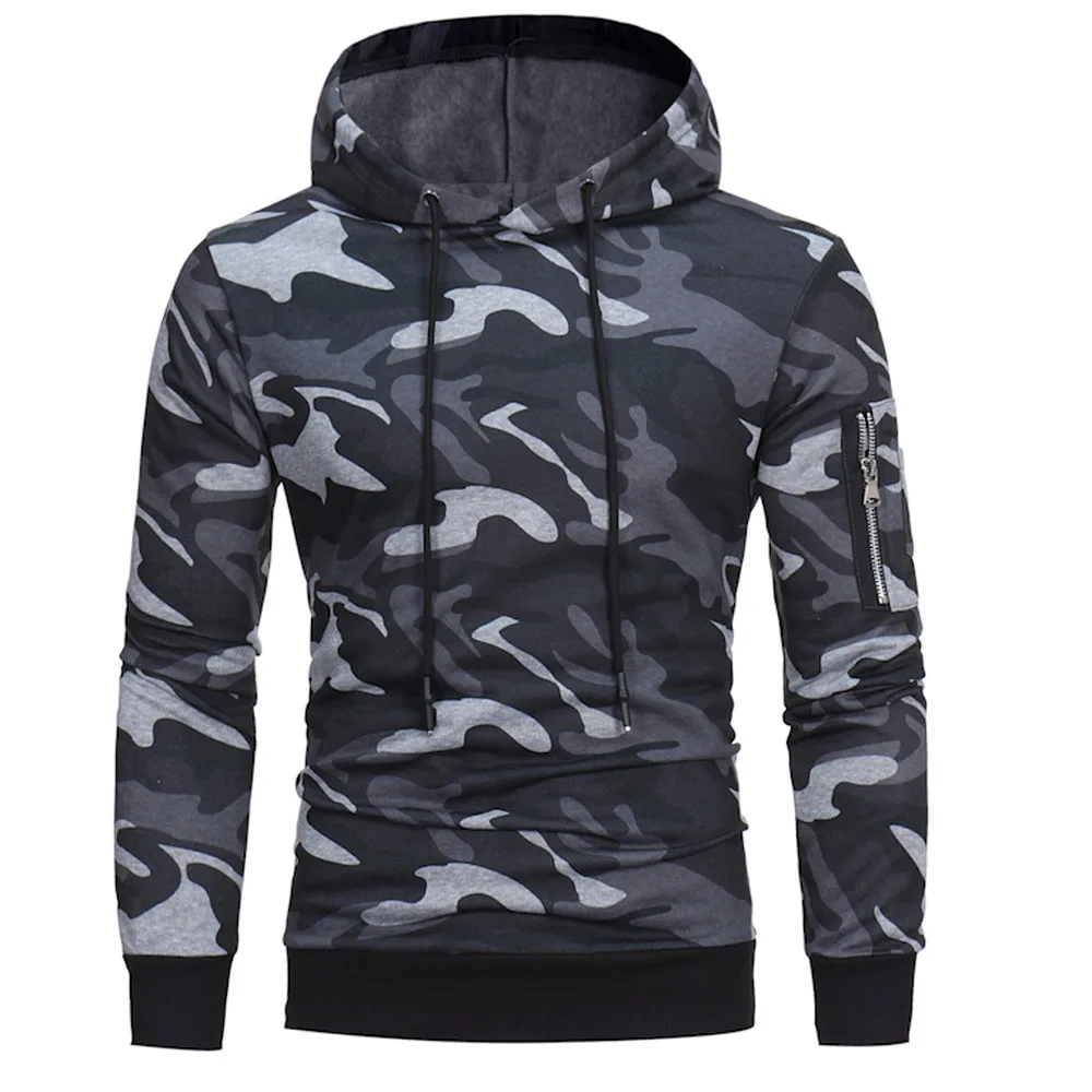 

Fashion Camouflage Hoodie Mens Casual Cotton Sweatshirt Gyms Fitness Workout Pullover Autumn Winter Hooded Jacket Tops Clothes
