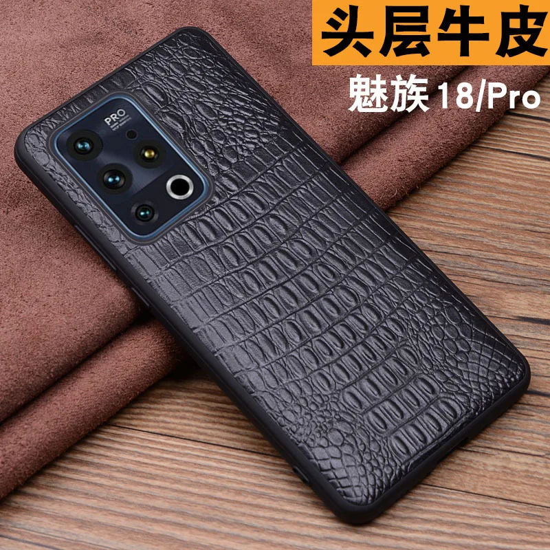 2021 new luxury genuine leather phone case for meizu 18 pro crocodile grain luxury cover free global shipping