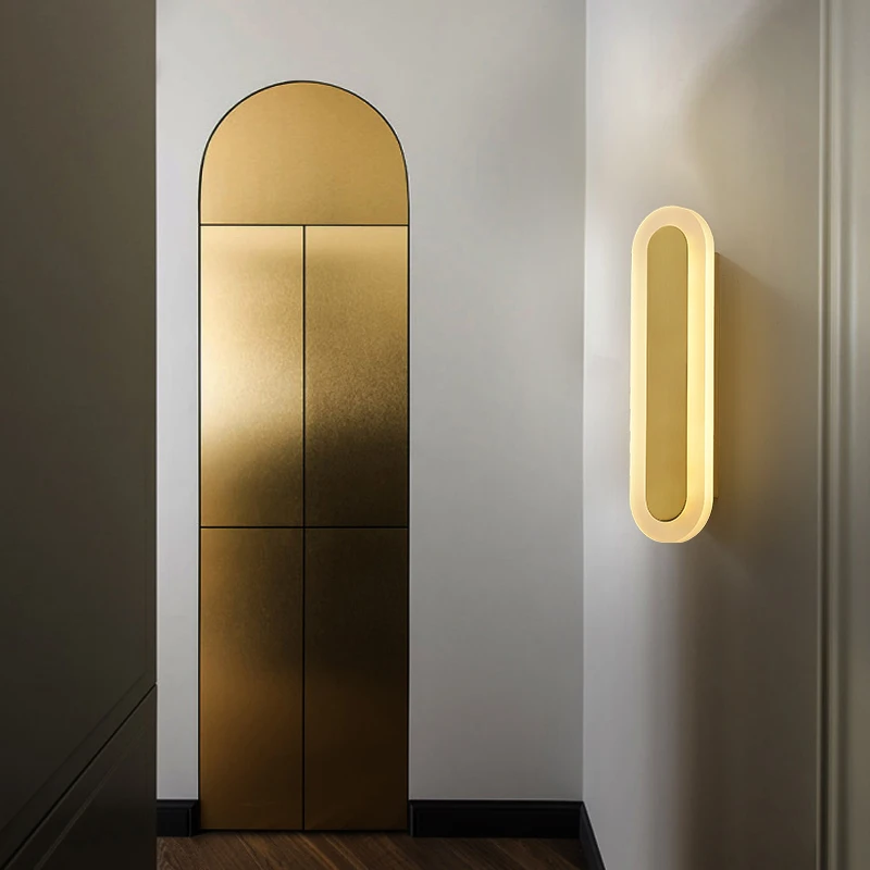 

Modern minimalist living room background wall lamp light luxury aisle staircase lamp bedroom bedside lamp copper acrylic lamps