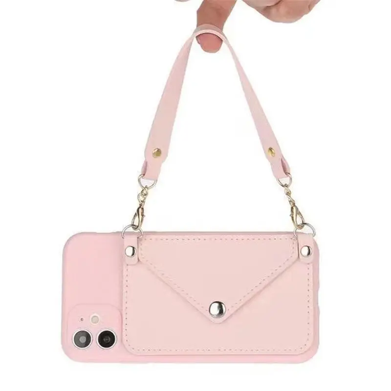 

Hanging Chain Silica Gel Diagonal Wallet Phone Case For Iphone 12 Mini 7 8 Plus X XS 11 Pro MAX XR SE 2020 Shockproof Back Cover