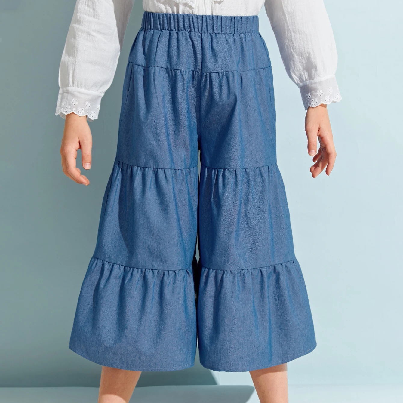 

Teenage Girls Jeans Spring Summer Casual Loose Blue Kid Ruffle Hem Wide Leg Pants School Children Trousers 4 6 8 10 12 14 16Year