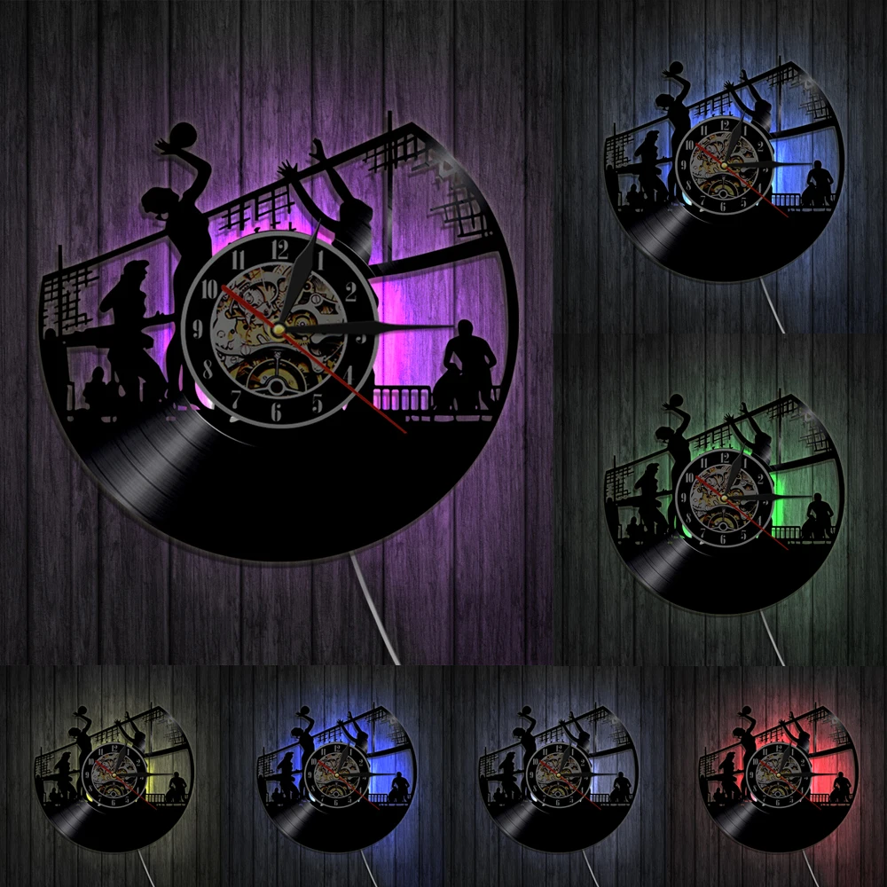 Волейбольные настенные часы пляжный волейбол виниловые записи Team Спорт