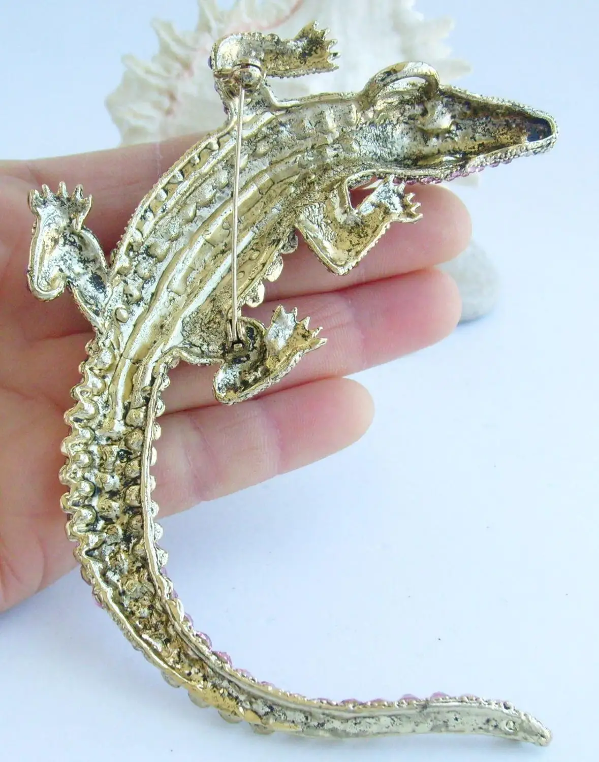 4 дюймовая уникальная доллар Каймановых Аллигатор крокодиловая Брошь булавка