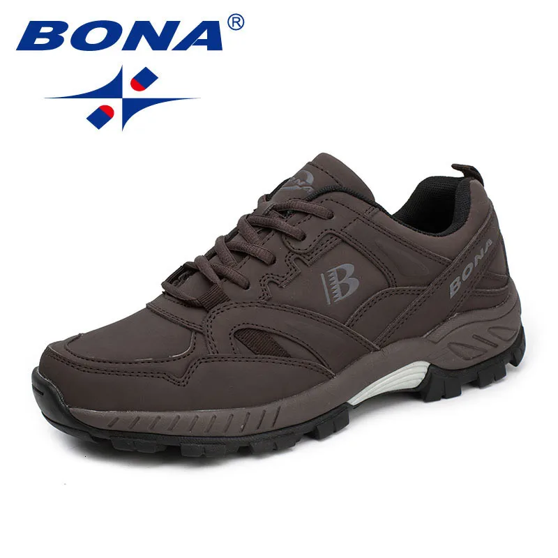BONA Man Hiking Shoes Men Suede Breathable Lace Up Men Athletic Shoes Outdoor Jogging Sneakers Comfortable Soft Outdoor Sneakers - Цвет: REDBROWN