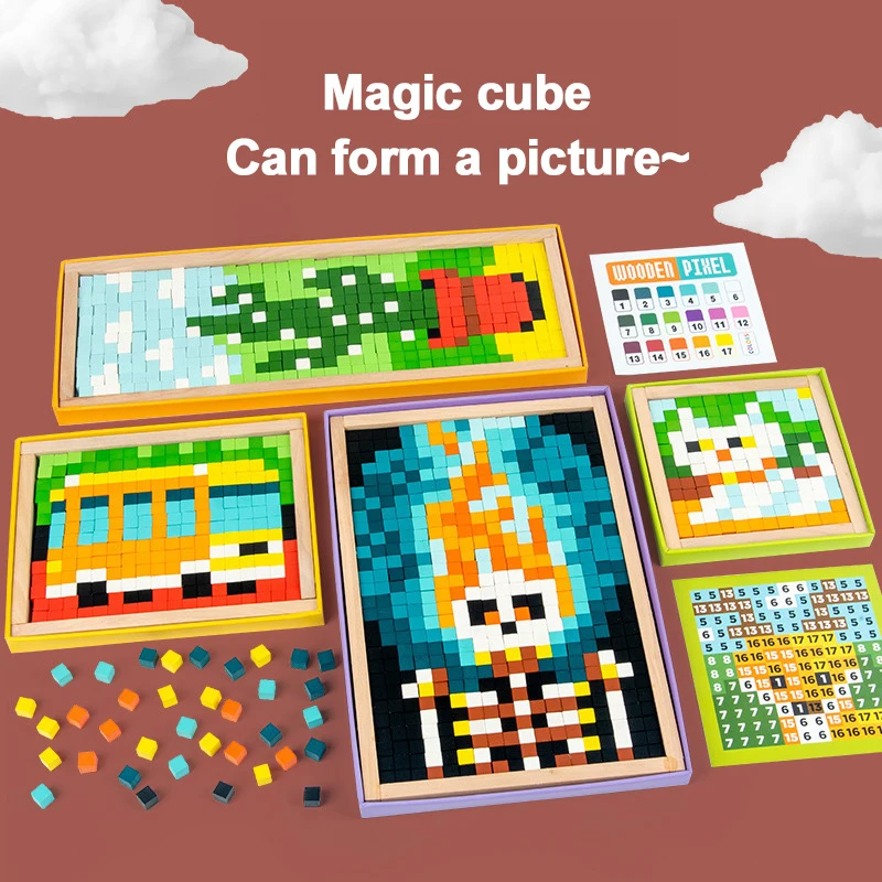 

Child Kids Montessori Fruits Vehicle Animal Puzzle Pixel Board Game Wooden Pixel Puzzle Colorful Puzzle Learning Toy Kids Gift