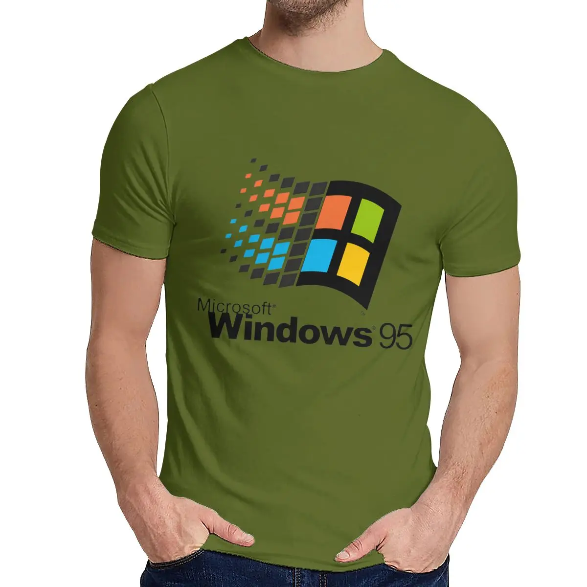 Винтаж Windows 95 Vaporwave футболка для мужчин лето прохладный человек хлопок короткий рукав круглый воротник - Цвет: Армейский зеленый