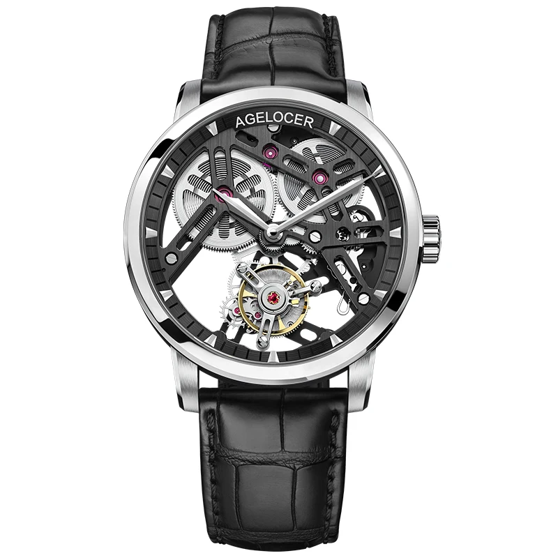 9001A1 AGELOCER швейцарские Tourbillon часы для мужчин сапфировый синий Скелет циферблат лучший бренд класса люкс механические ручной ветер для мужчин s Tourbillon часы - Цвет: 9001A1