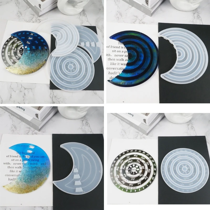 3Pcs DIY Perpetual Calendar Resin Mold Rotatable Circular Wall Molds R2LE | Украшения и аксессуары
