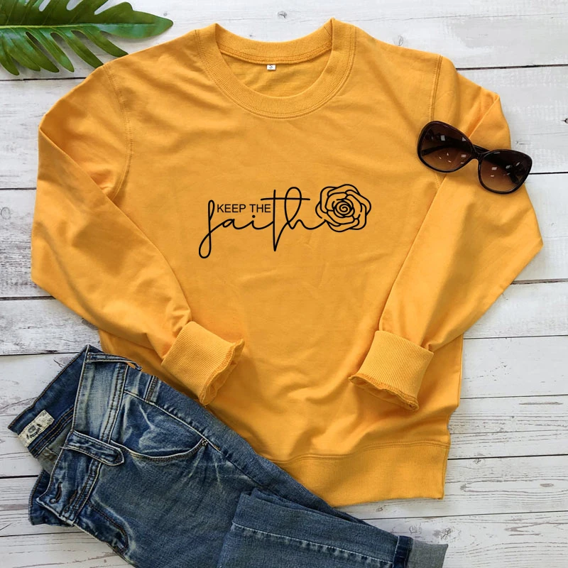 

Keep The Faith Sweatshirt Women Religious Christian Bible Sweatshirts Aesthetic Flower Waymaker Inspirational Quote Pullovers
