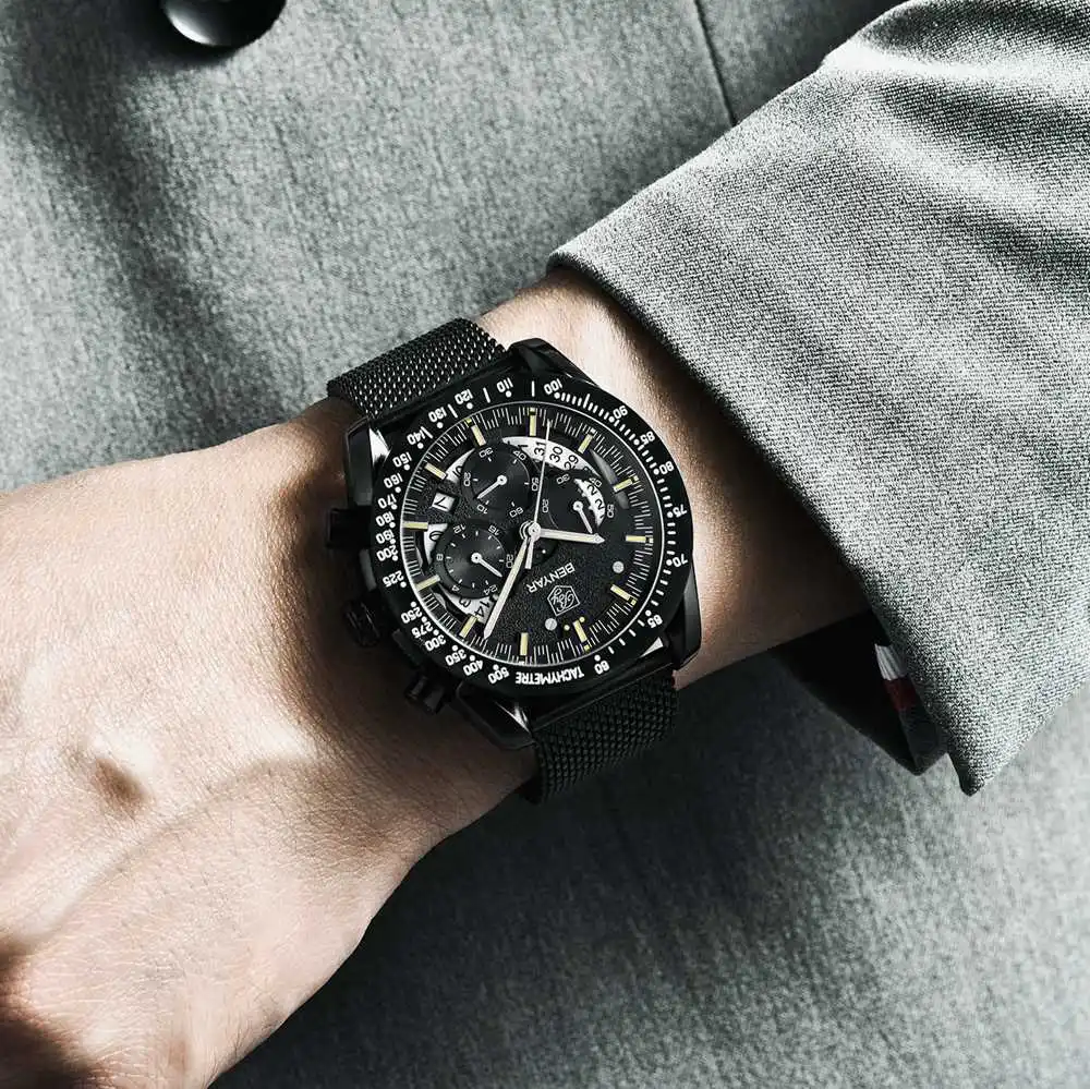 Benyar кварцевые часы из нержавеющей стали мужские роскошные брендовые