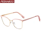 Женские оправы для очков Peekaboo, золотистые металлические оправы для очков с прозрачными линзами, розовый кошачий глаз, женский синий светильник, очки для компьютера, модные аксессуары