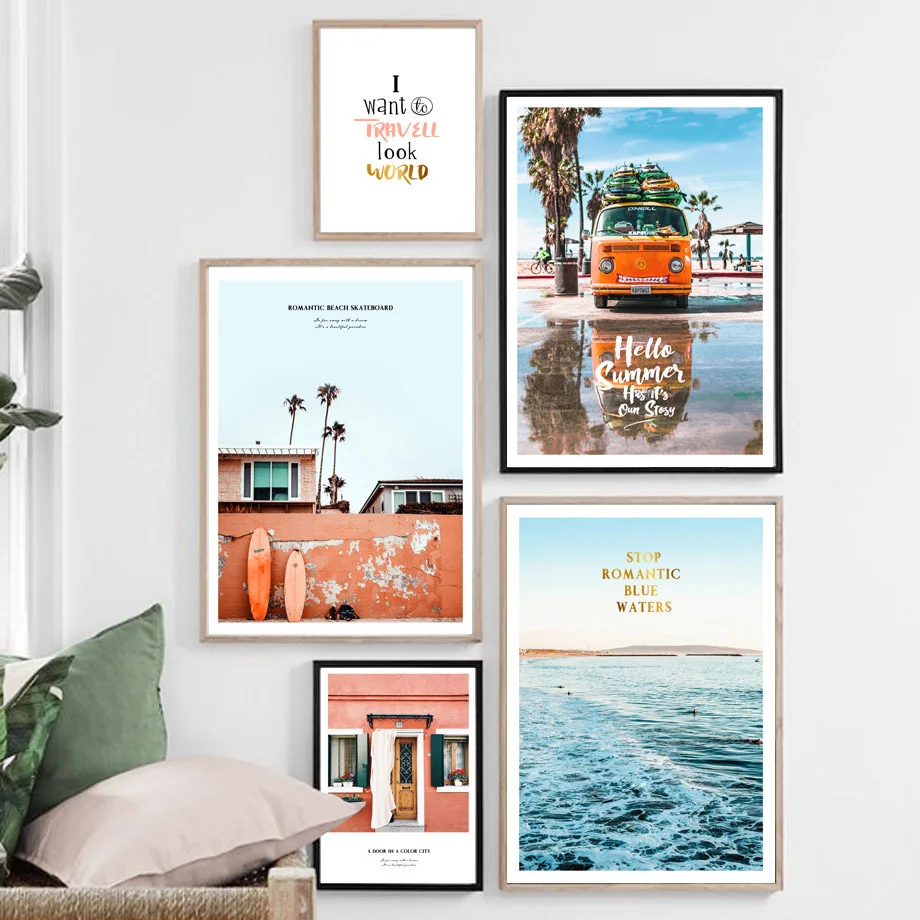 Красочные доски для серфинга транспортер летние пляжные стены искусства холст