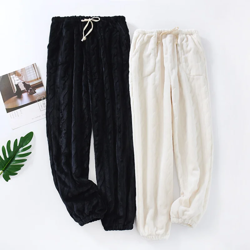 

Women Winter Trousers Thick Warm Flannel Couple Long Sleep Bottoms Men Home Pants Loose Comfy Thick Loose Soft Pajama Pants