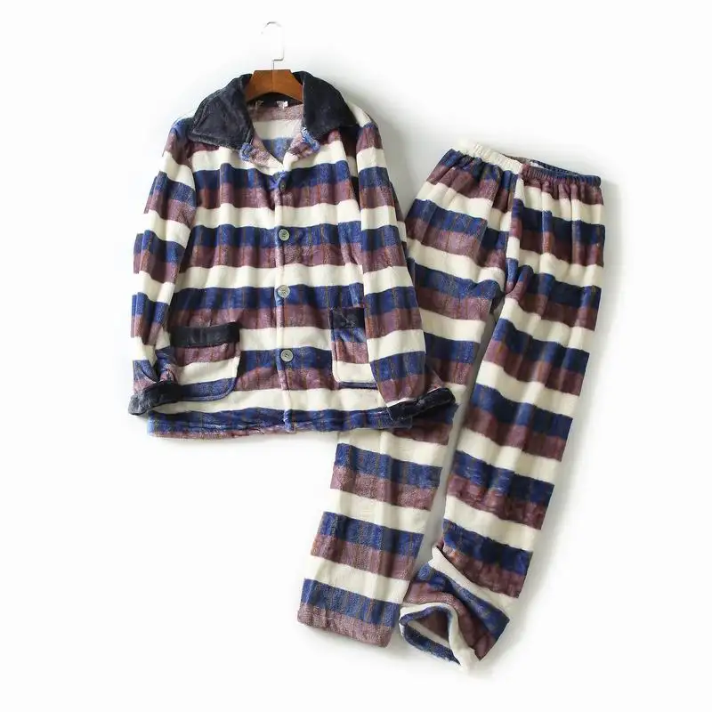 

Мужские пижамы зимние фланелевые полосатые теплые пижамные комплекты