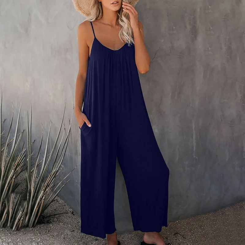 Uefezo Rompers 2021 Summer Autumn Fashion Women Casual Loose Linen Cotton Jumpsuit Sleeveless Playsuit Trousers Overalls