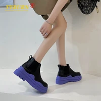 2021 new womens boots thick soled leather non slip chelsea ankle boots casual fashion platform shoes womens shoes boots women