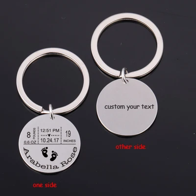 2-silver 2side FLYANGEL персонализированные детские зеркальные стильные брелки, подарки на день отца, новые детские подарки на день рождения, весовое время, брелок - Цвет: 2-silver 2side