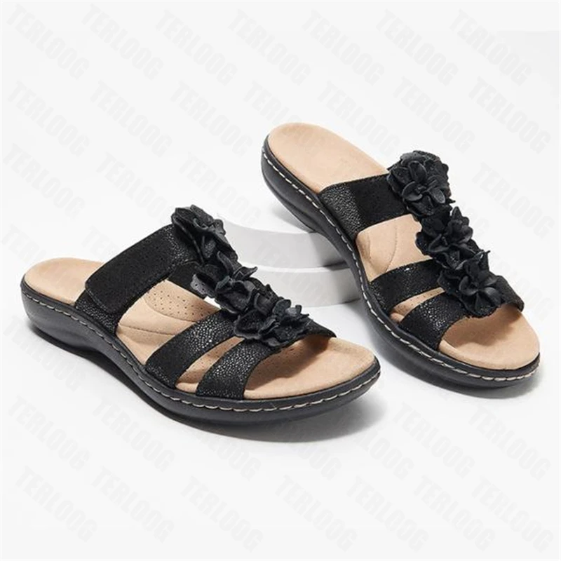 

Slippers Women Summer New 2021Vintage Roman Sewing Shoes Women's Elastic Corrective Sandals Platform Flats Female Flip Flops